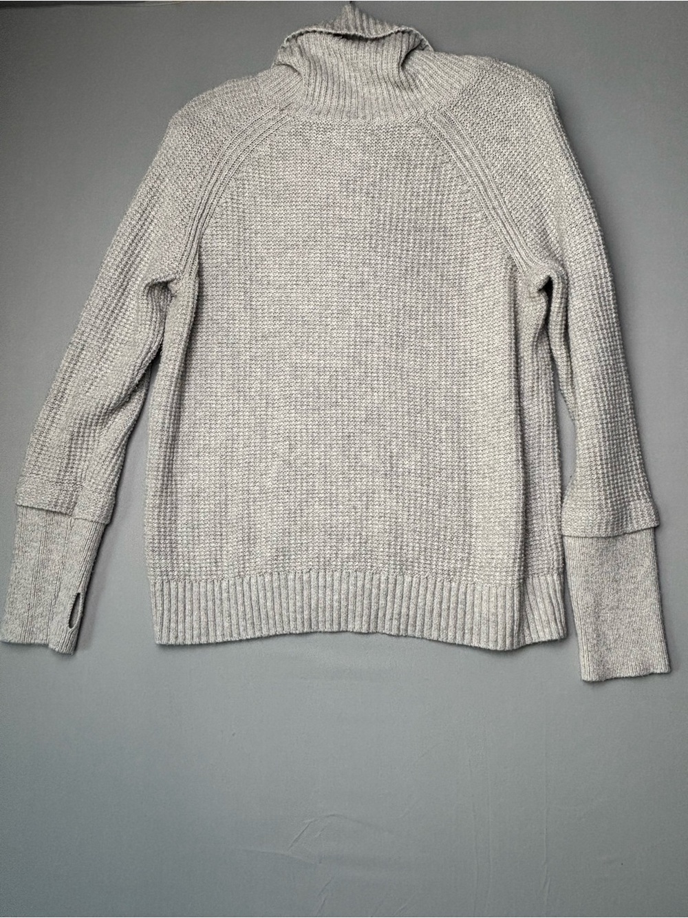 Market & Spruce Gray Chunky Knit Cowl Neck Sweater Cozy Oversized Thumbhole M - Picture 11 of 11
